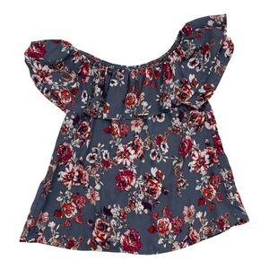 Xhilaration Gray Floral Ruffle Off-Shoulder Blouse - Size Small
